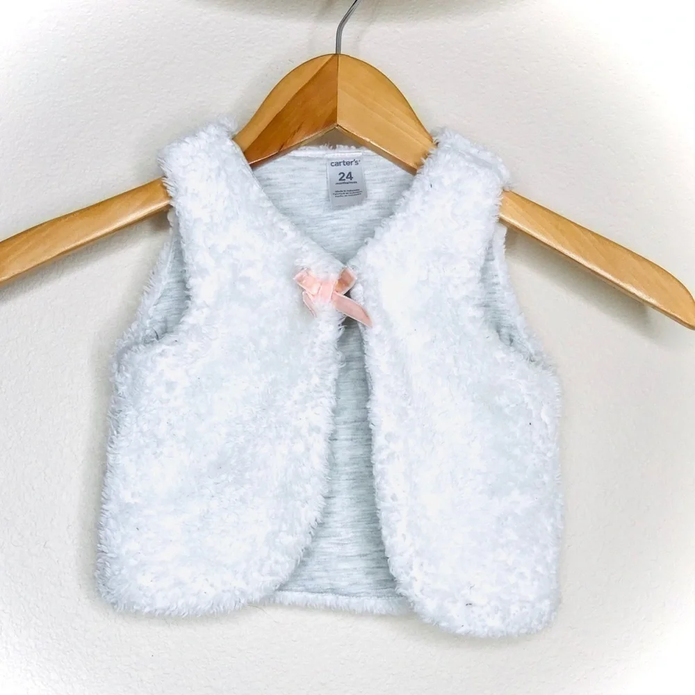 CARTER’S White with Pink Bow Faux Fur Vest